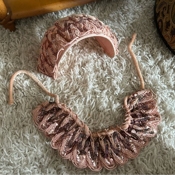 Vintage 1940s Hat Collar Set Pink Sequin Burlesque Pinup Cocktail Costume 40s - Picture 7 of 8